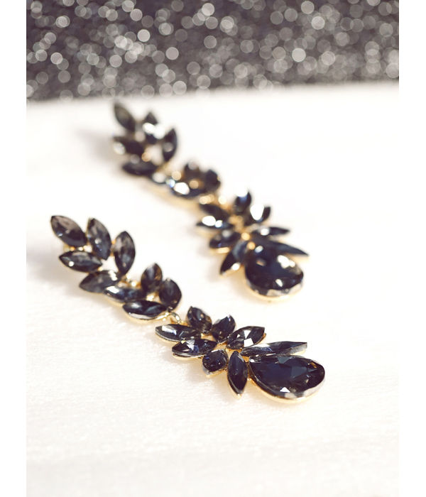 YouBella Black Gold-Plated Stone-Studded Contemporary Drop Earrings
