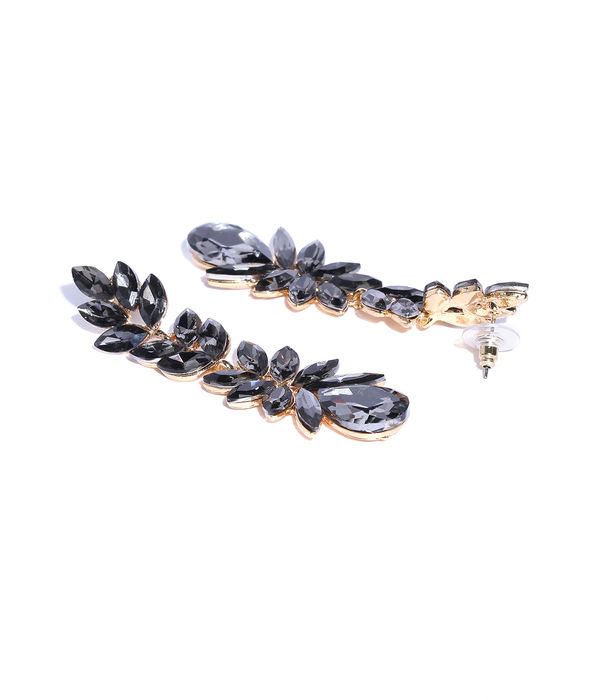 YouBella Black Gold-Plated Stone-Studded Contemporary Drop Earrings