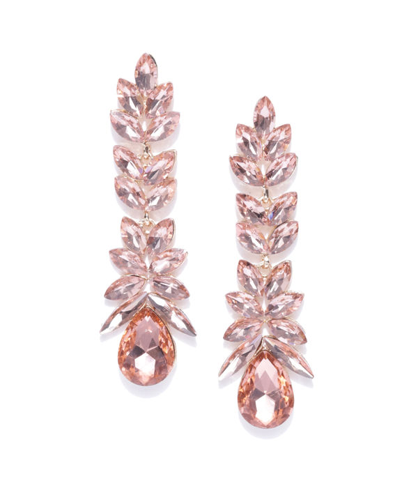 YouBella Peach-Coloured Gold-Plated Stone-Studded Drop Earrings