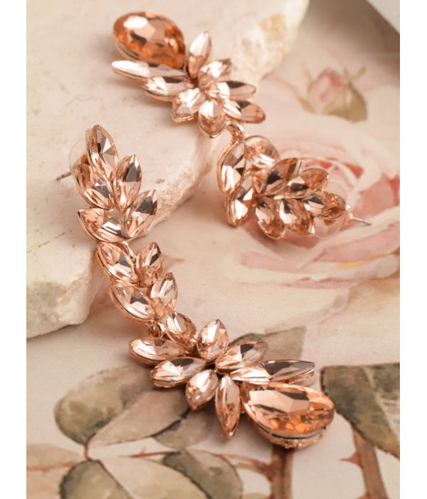 YouBella Peach-Coloured Gold-Plated Stone-Studded Drop Earrings