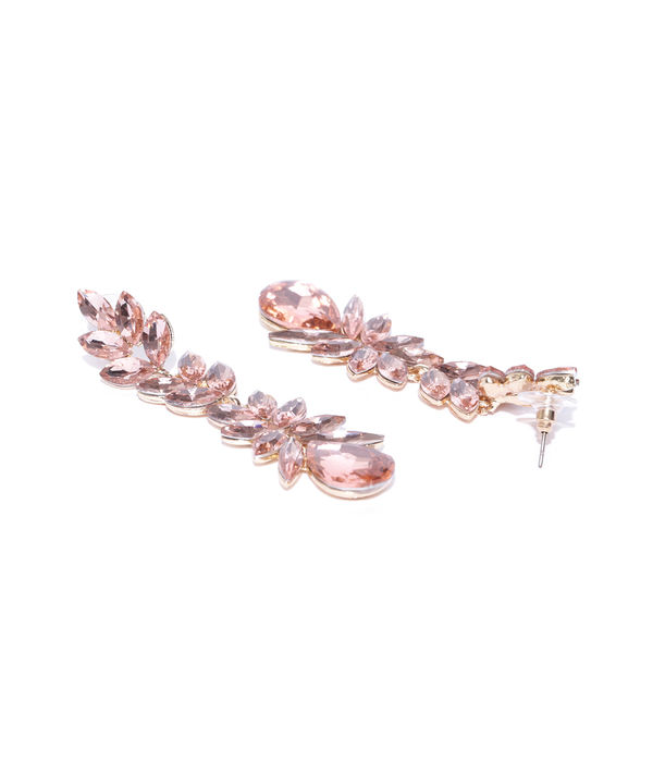 YouBella Peach-Coloured Gold-Plated Stone-Studded Drop Earrings