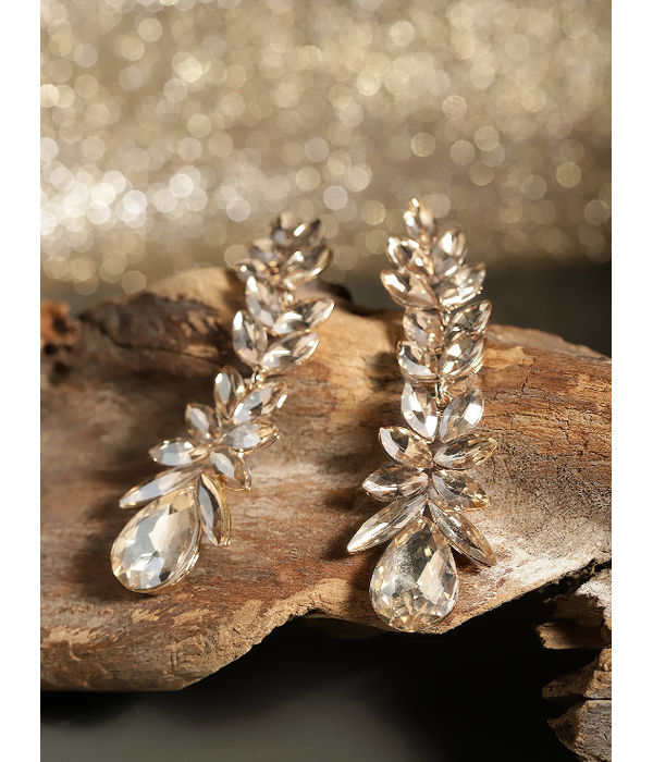 YouBella Gold-Plated Stone-Studded Leaf Shaped Drop Earrings