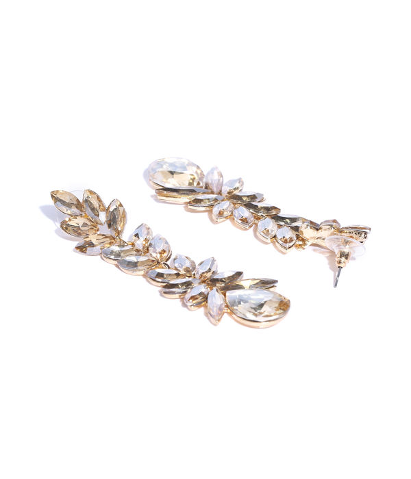 YouBella Gold-Plated Stone-Studded Leaf Shaped Drop Earrings