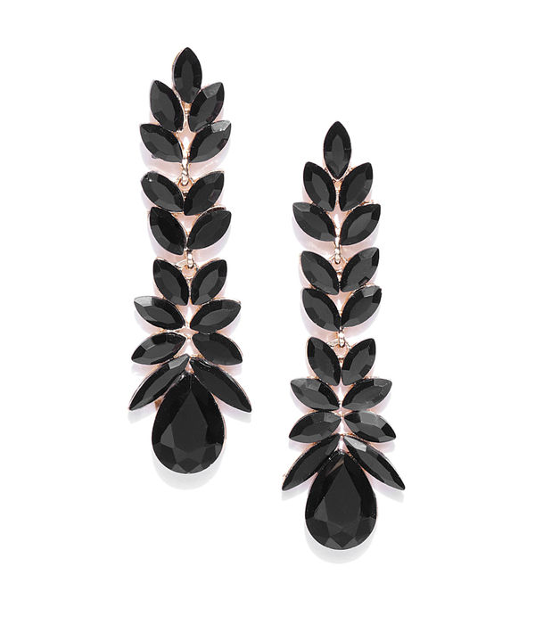 YouBella Black Gold-Plated Stone-Studded Drop Earrings