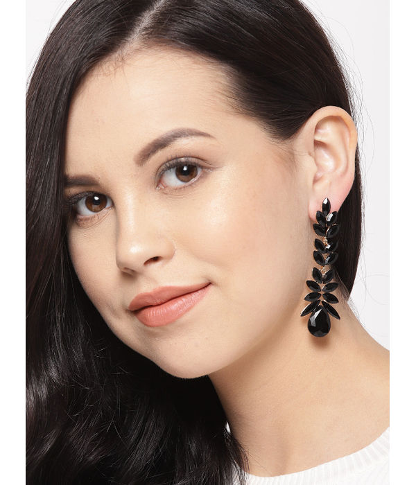 YouBella Black Gold-Plated Stone-Studded Drop Earrings