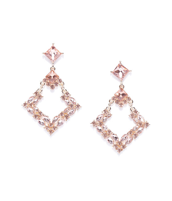 YouBella Peach-Coloured Gold-Plated Stone-Studded Geometric Drop Earrings