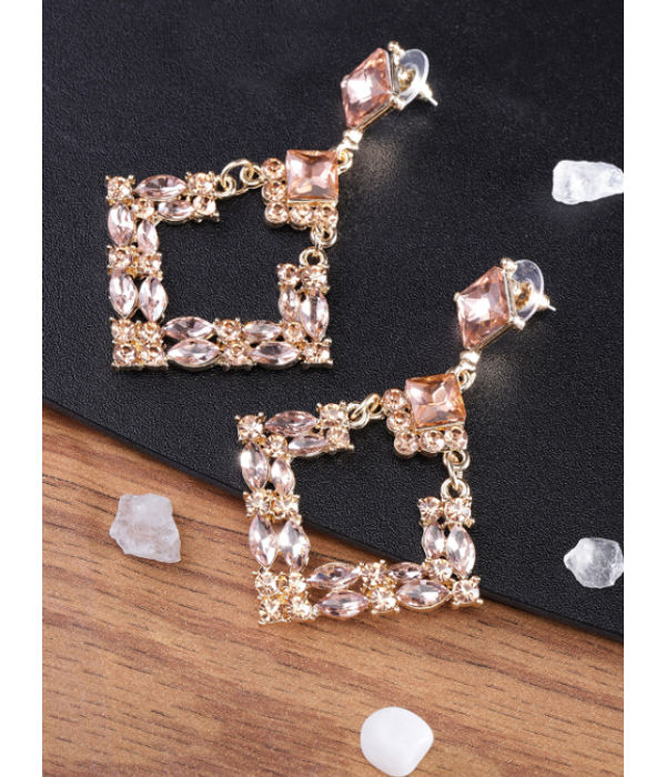 YouBella Peach-Coloured Gold-Plated Stone-Studded Geometric Drop Earrings