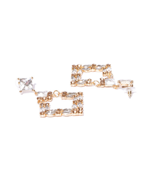 YouBella Gold-Plated Stone-Studded Geometric Drop Earrings