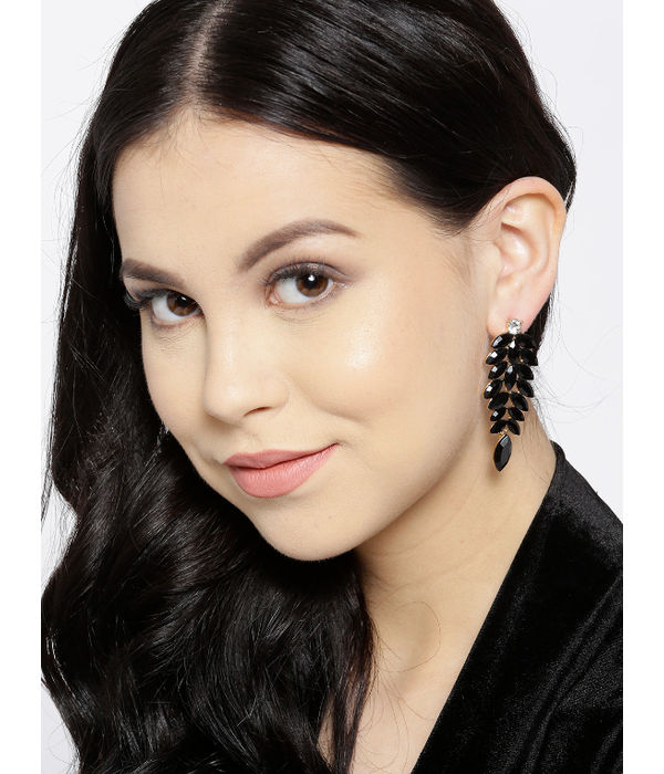 YouBella Black Gold-Plated Stone-Studded Drop Earrings