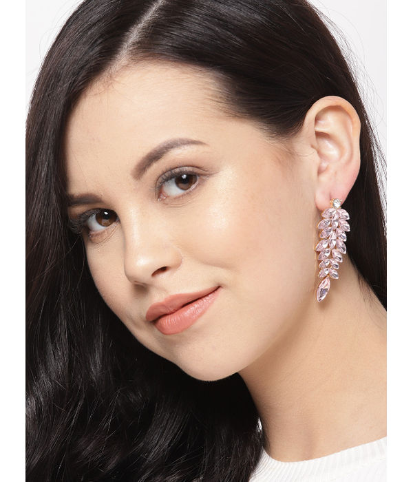 YouBella Pink Gold-Plated Stone-Studded Drop Earrings