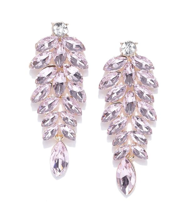 YouBella Pink Gold-Plated Stone-Studded Drop Earrings