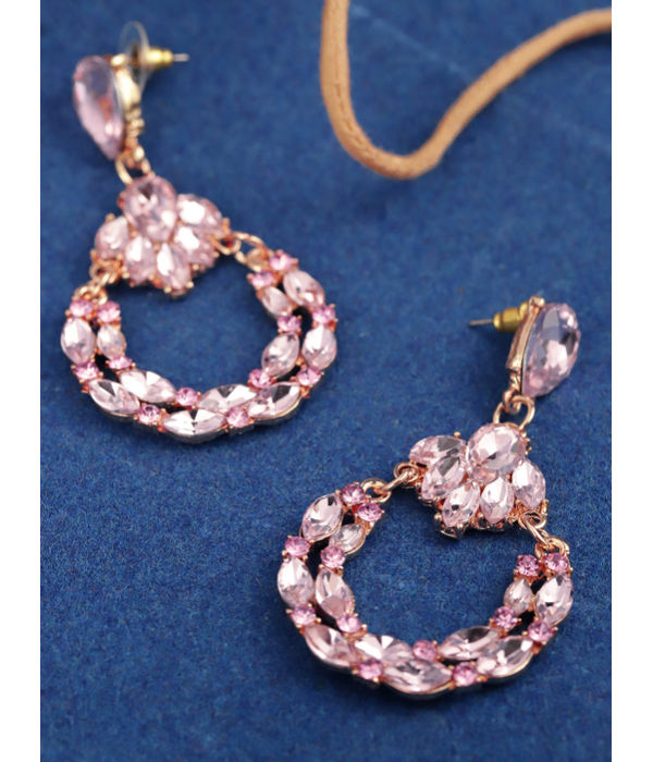 YouBella Pink Gold-Plated Stone-Studded Oval Drop Earrings