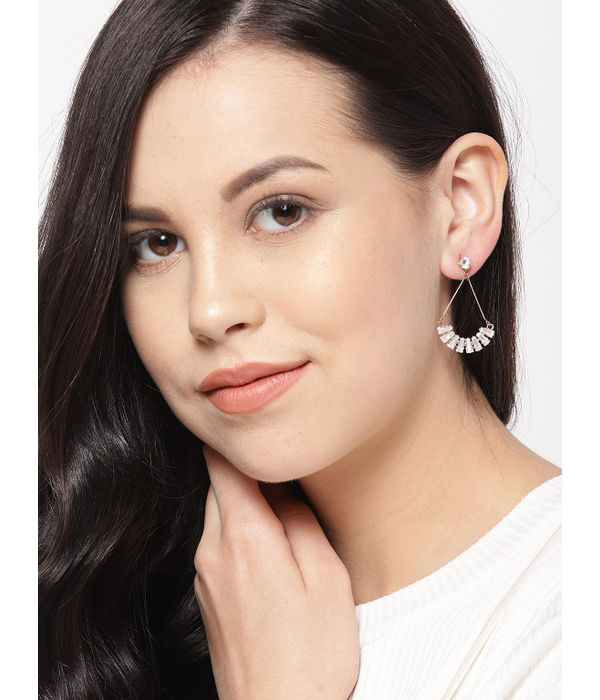 YouBella Gold-Plated Stone-Studded Crescent Shaped Drop Earrings