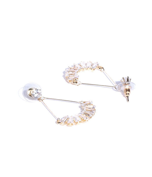 YouBella Gold-Plated Stone-Studded Crescent Shaped Drop Earrings