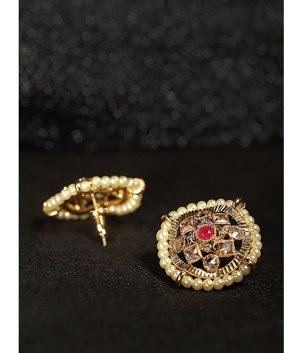 YouBella Pink Gold-Plated Stone-Studded Circular Studs