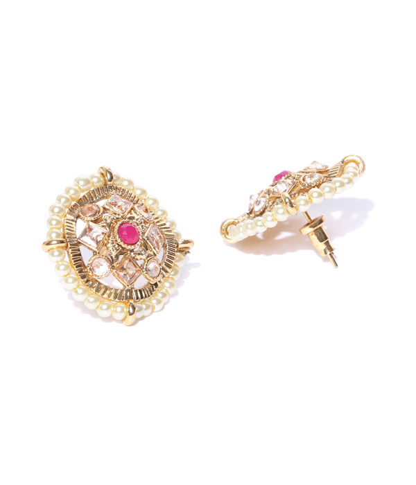 YouBella Pink Gold-Plated Stone-Studded Circular Studs