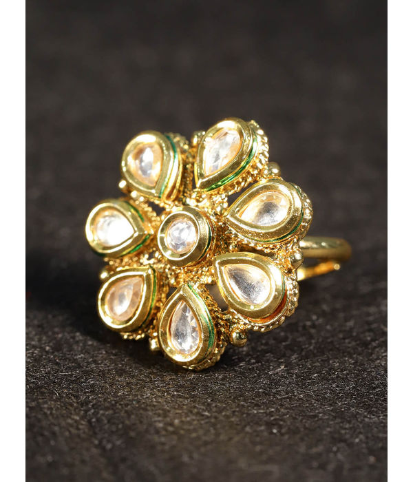 YouBella Women Gold-Plated Stone-Studded Floral Adjustable Ring