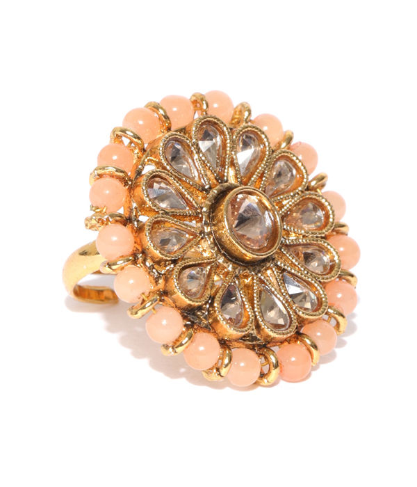 YouBella Peach-Coloured Gold-Plated Adjustable Finger Ring