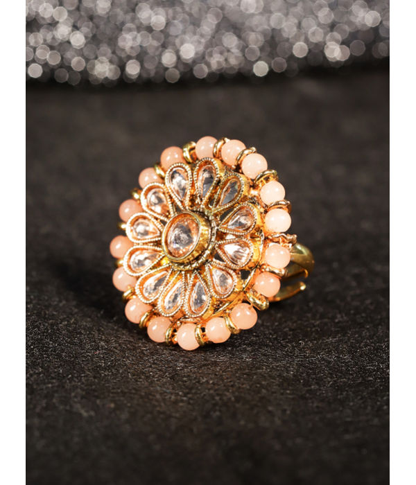 YouBella Peach-Coloured Gold-Plated Adjustable Finger Ring