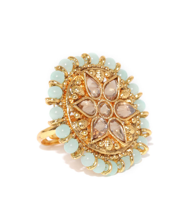 YouBella Sea Green Gold-Plated Adjustable Finger Ring