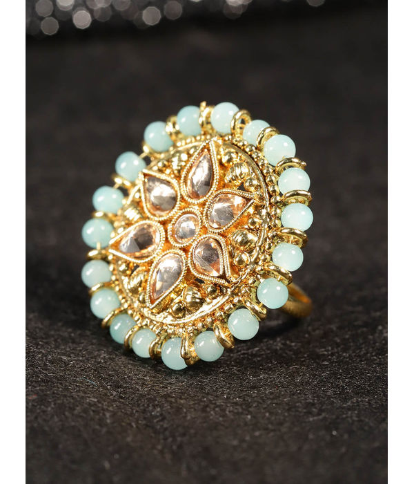 YouBella Sea Green Gold-Plated Adjustable Finger Ring