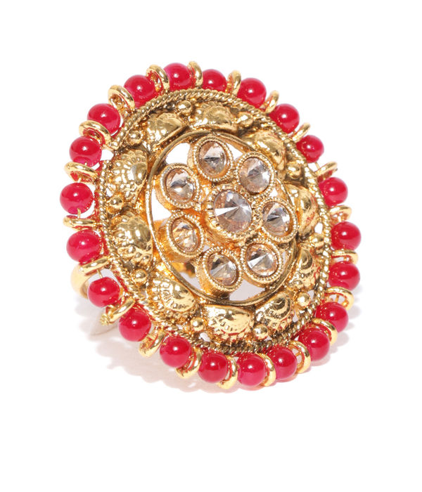 YouBella Red Gold-Plated Adjustable Finger Ring