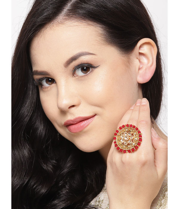 YouBella Red Gold-Plated Adjustable Finger Ring