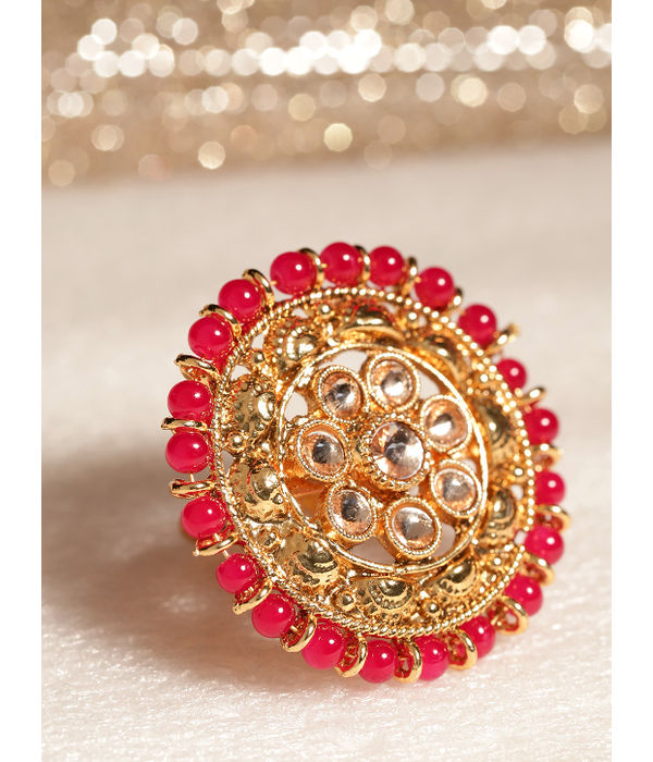 YouBella Red Gold-Plated Adjustable Finger Ring