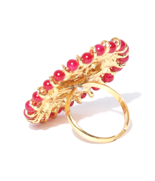 YouBella Red Gold-Plated Adjustable Finger Ring