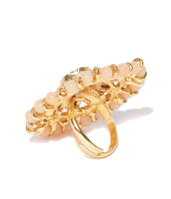 YouBella Peach-Coloured Gold-Plated Stone-Studded Adjustable Ring