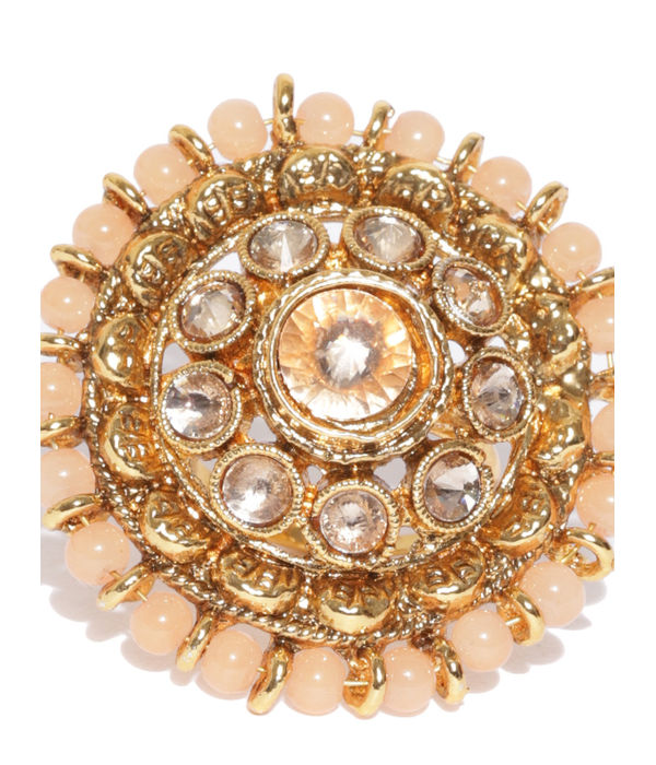 YouBella Peach-Coloured Gold-Plated Stone-Studded Adjustable Ring