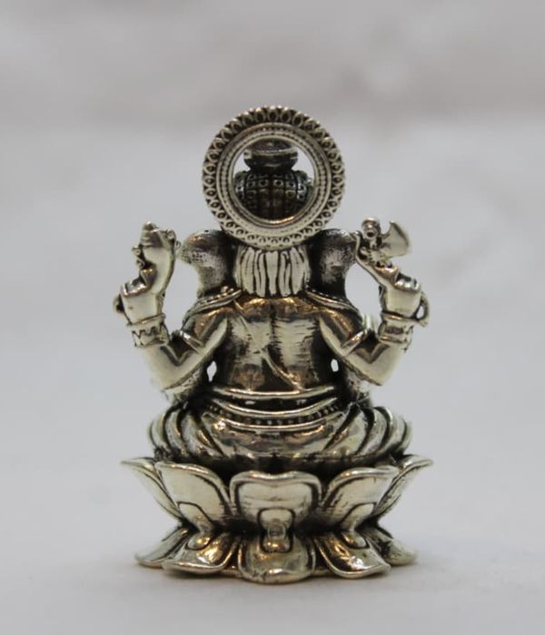 Antique Silver Lord Ganesha Sittting on a Lotus Idol