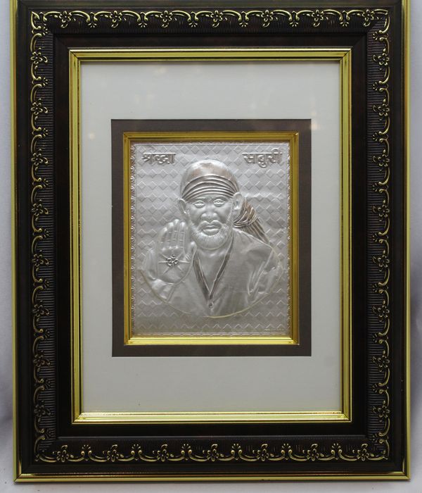 999 Silver Foil Sai Baba Photo Frame(280x230mm)