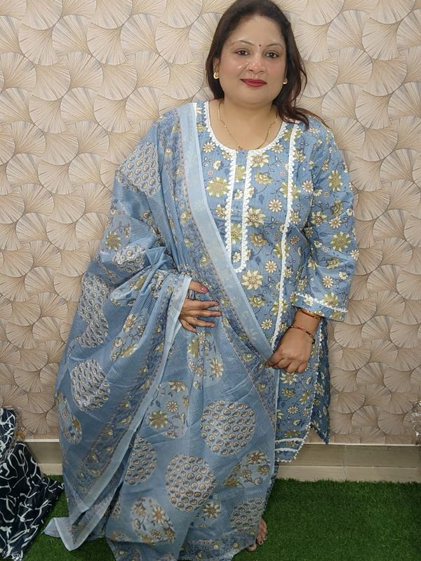 Straight 3 Piece Pure cotton printed suit