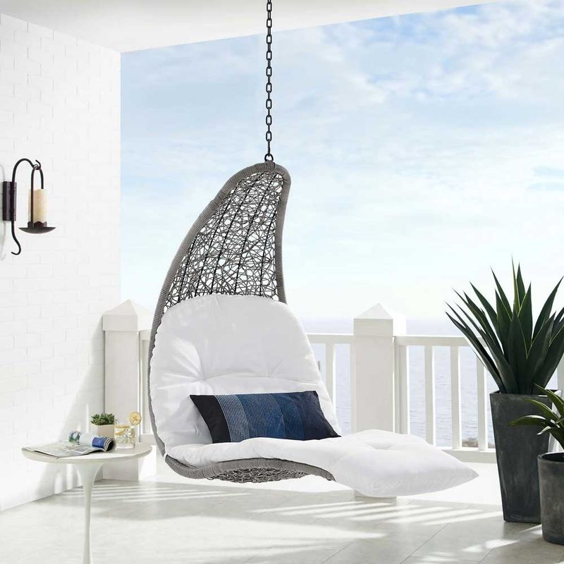 Wicker Rattan Outdoor Patio Porch Chaise Lounge Hanging Swing Chair