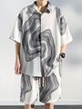 Abstract Printed Shirt Collar Short Sleeves Shirt With Shorts