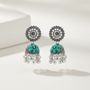 Antique Silver & Red Floral Jhumkis