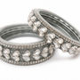 Premium Silver-Tone Crystal Stone Bangles Set (Pack of 6)
