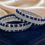 Premium sapphire-blue yellow faceted bead detailing bangles (Pack of 6)