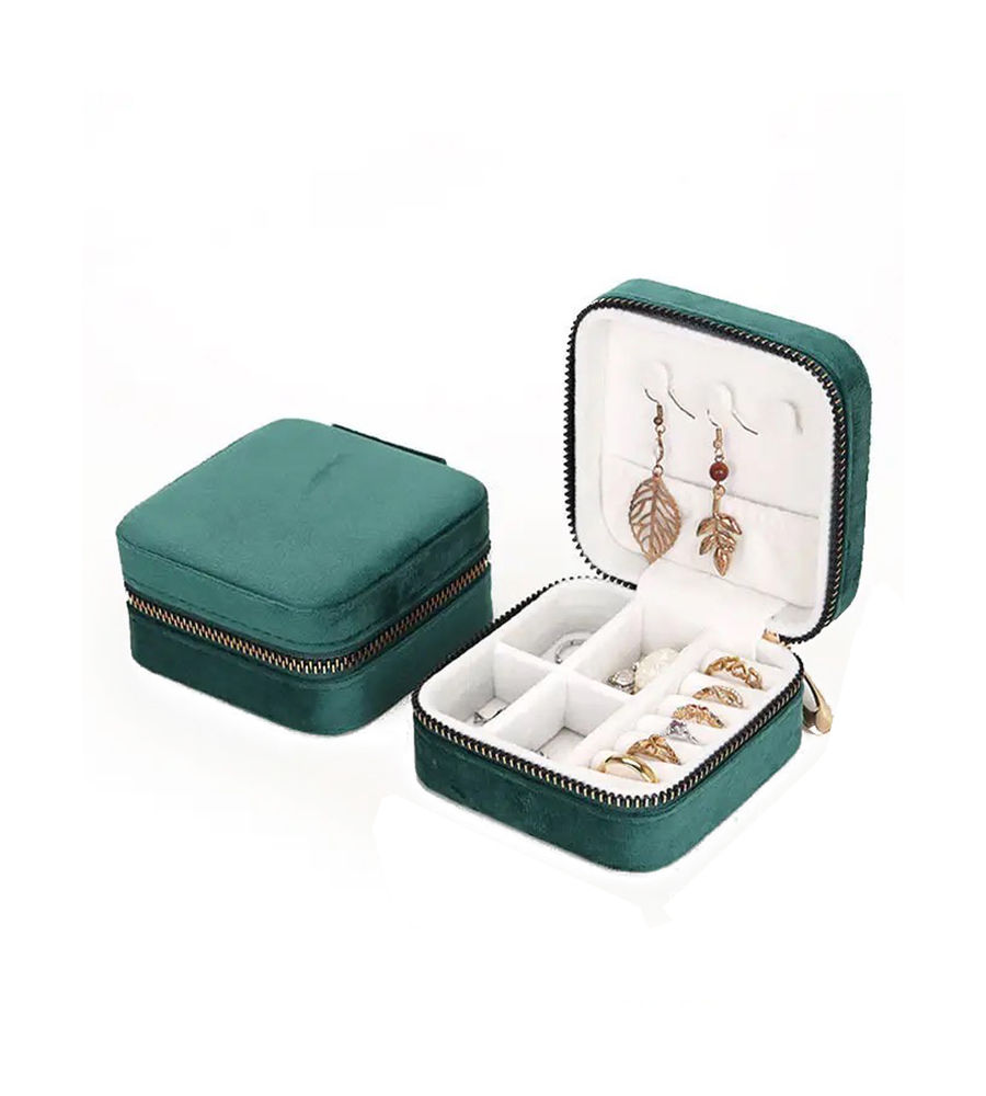 YouBella Jewellery Organiser Jewellery Box Velvet Zipper Portable Storage Box Case with Dividers Container for Rings, Earrings, Necklace Home Organizer (Green) (Jewellery_box_35)