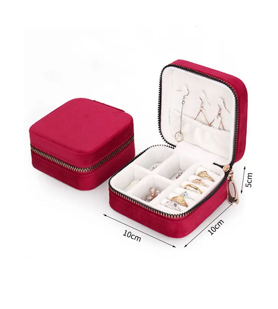 YouBella Jewellery Organiser Jewellery Box Velvet Zipper Portable Storage Box Case with Dividers Container for Rings, Earrings, Necklace Home Organizer (Red) (Jewellery_box_36)