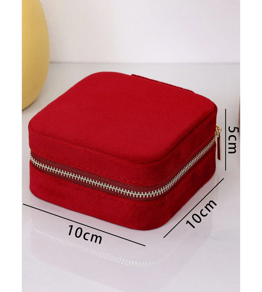 YouBella Jewellery Organiser Jewellery Box Velvet Zipper Portable Storage Box Case with Dividers Container for Rings, Earrings, Necklace Home Organizer (Red) (Jewellery_box_36)