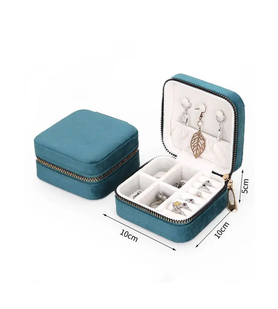 YouBella Jewellery Organiser Jewellery Box Velvet Zipper Portable Storage Box Case with Dividers Container for Rings, Earrings, Necklace Home Organizer (Blue) (Jewellery_box_37)