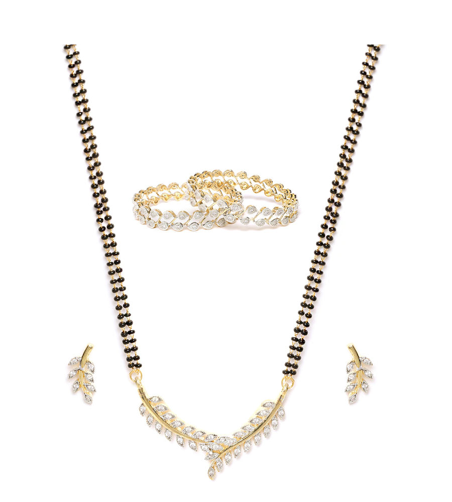 YouBella Black Gold-Plated Stone-Studded Mangalsutra Set with Bangles