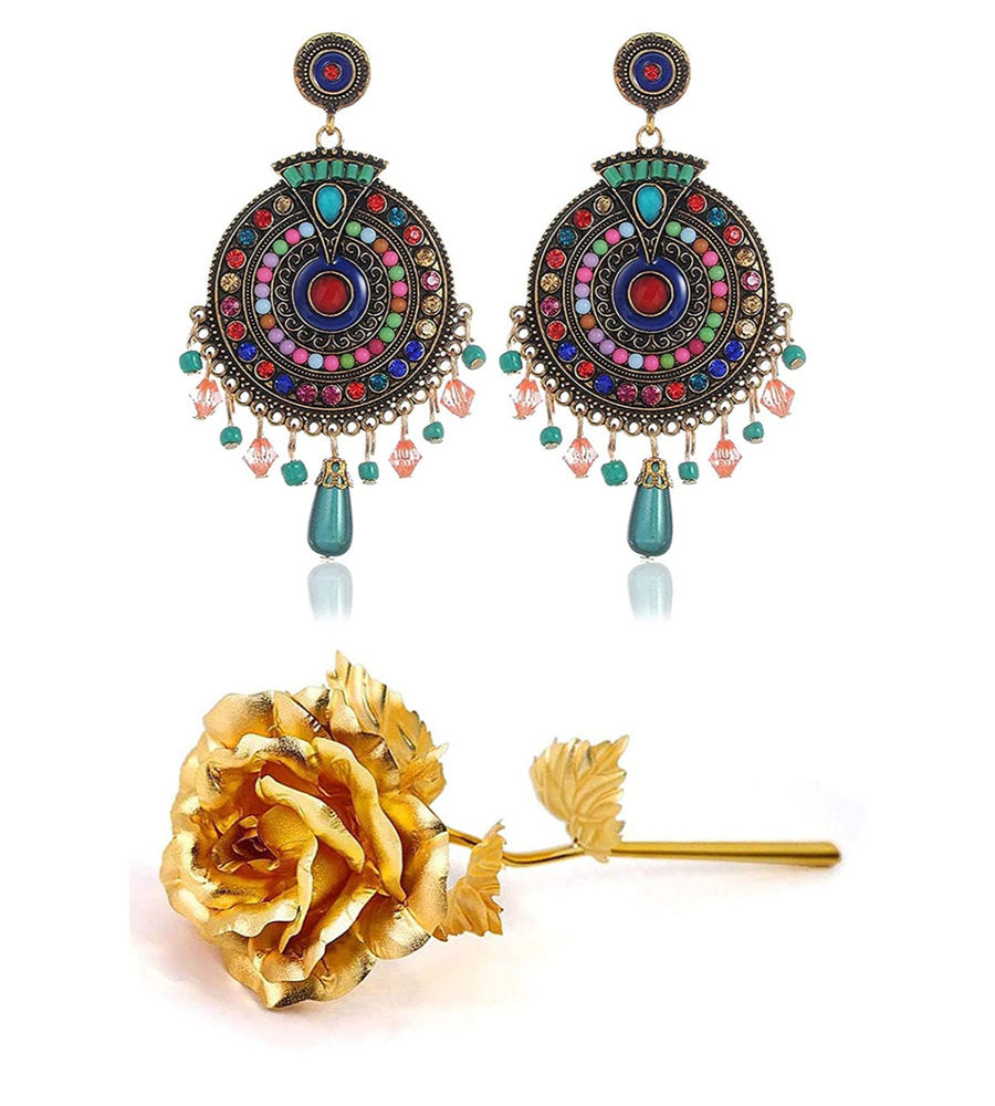 Valentine YouBella Jewellery Combo of Gold Plated Rose Flower and Stylish Earrings for Girls/Women