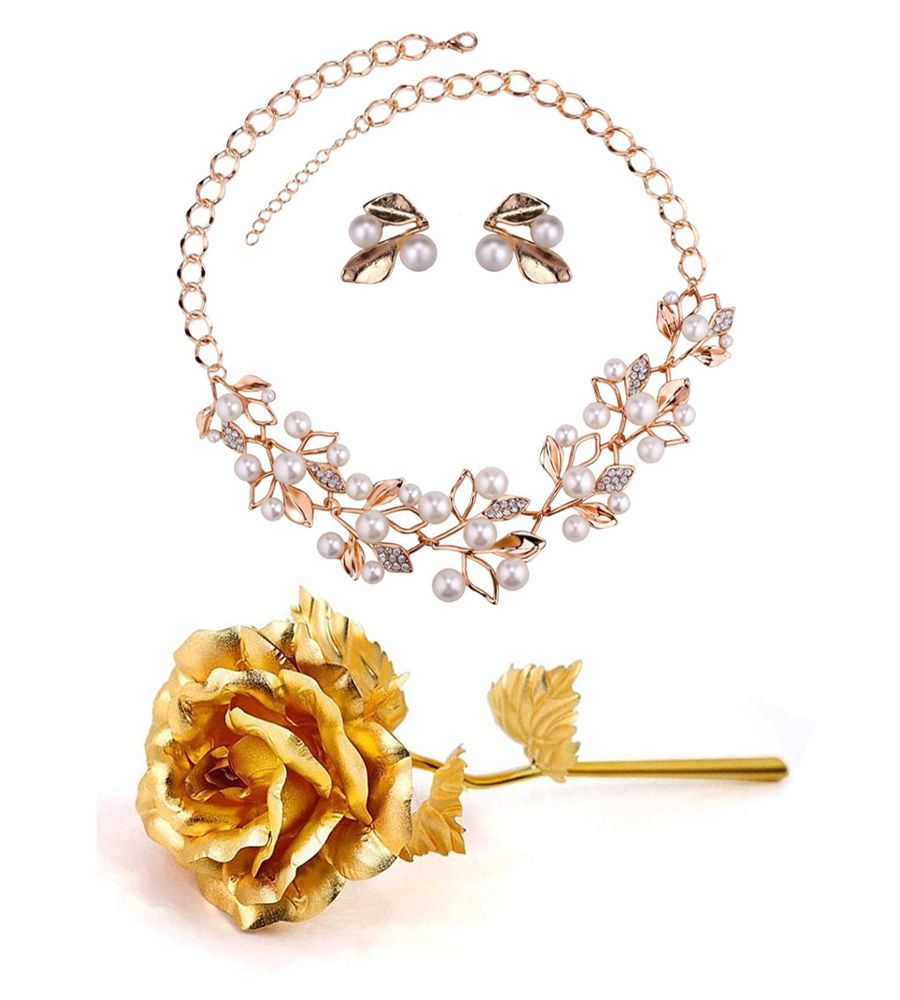 Valentine YouBella Jewellery Combo of Gold Plated Rose Flower and Jewellery Necklace Set for Girls/Women