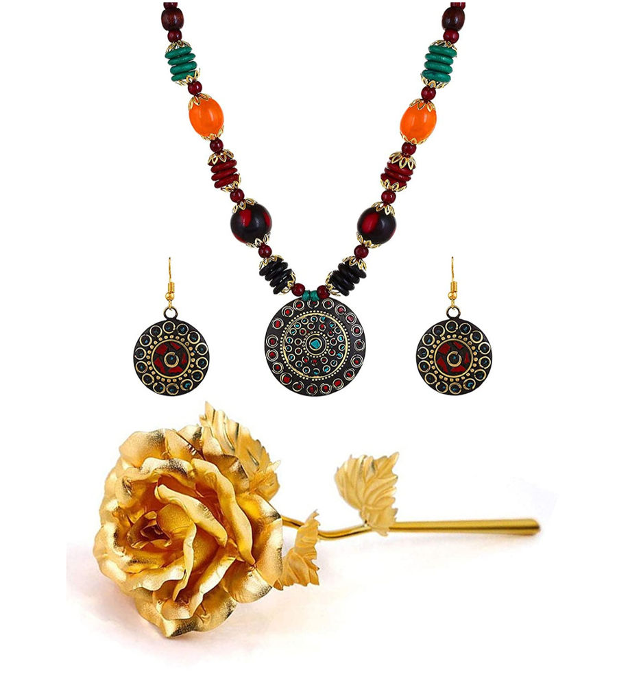 Valentine YouBella Jewellery Combo of Gold Plated Rose Flower and Jewellery Necklace Set for Girls/Women