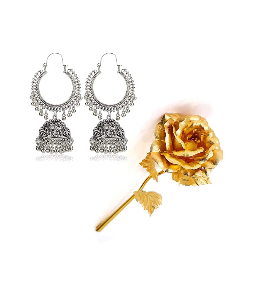 Valentine YouBella Jewellery Combo of Gold Plated Rose Flower and Stylish Jhumka Earrings for Girls/Women