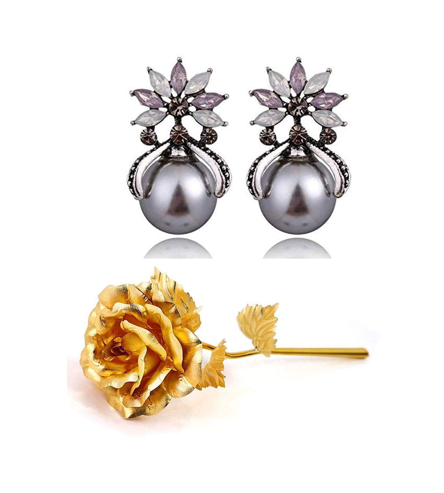 Valentine YouBella Jewellery Combo of Gold Plated Rose Flower and Stylish Earrings for Girls/Women