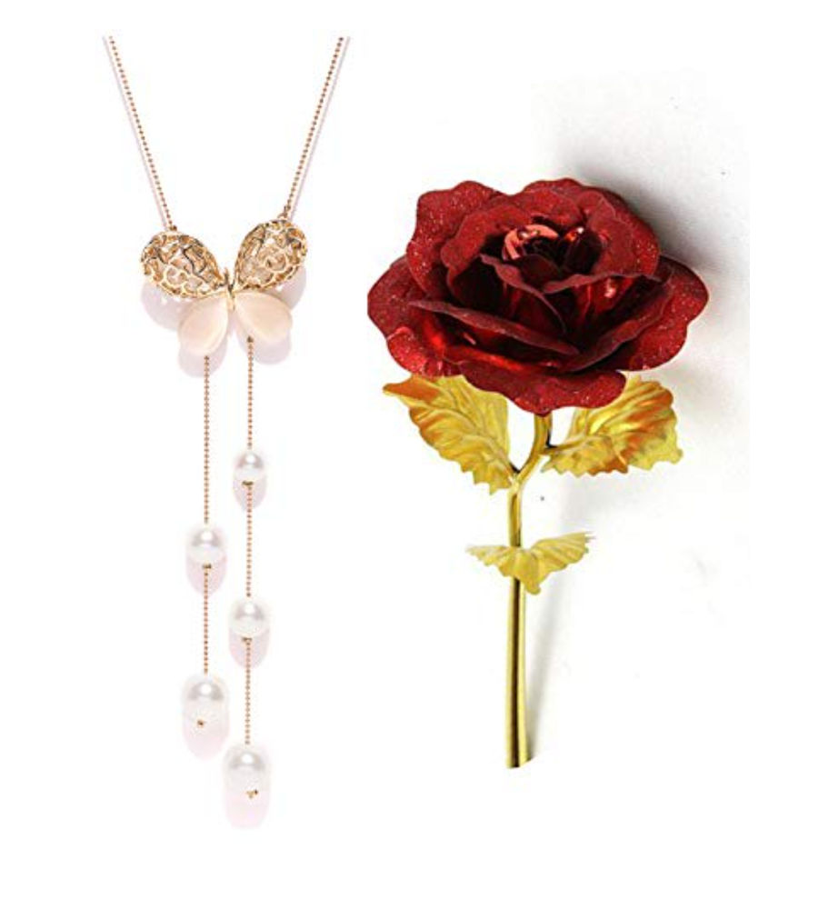 Valentine YouBella Jewellery Combo of Gold Plated Rose Flower and Necklace Chain for Girls/Women